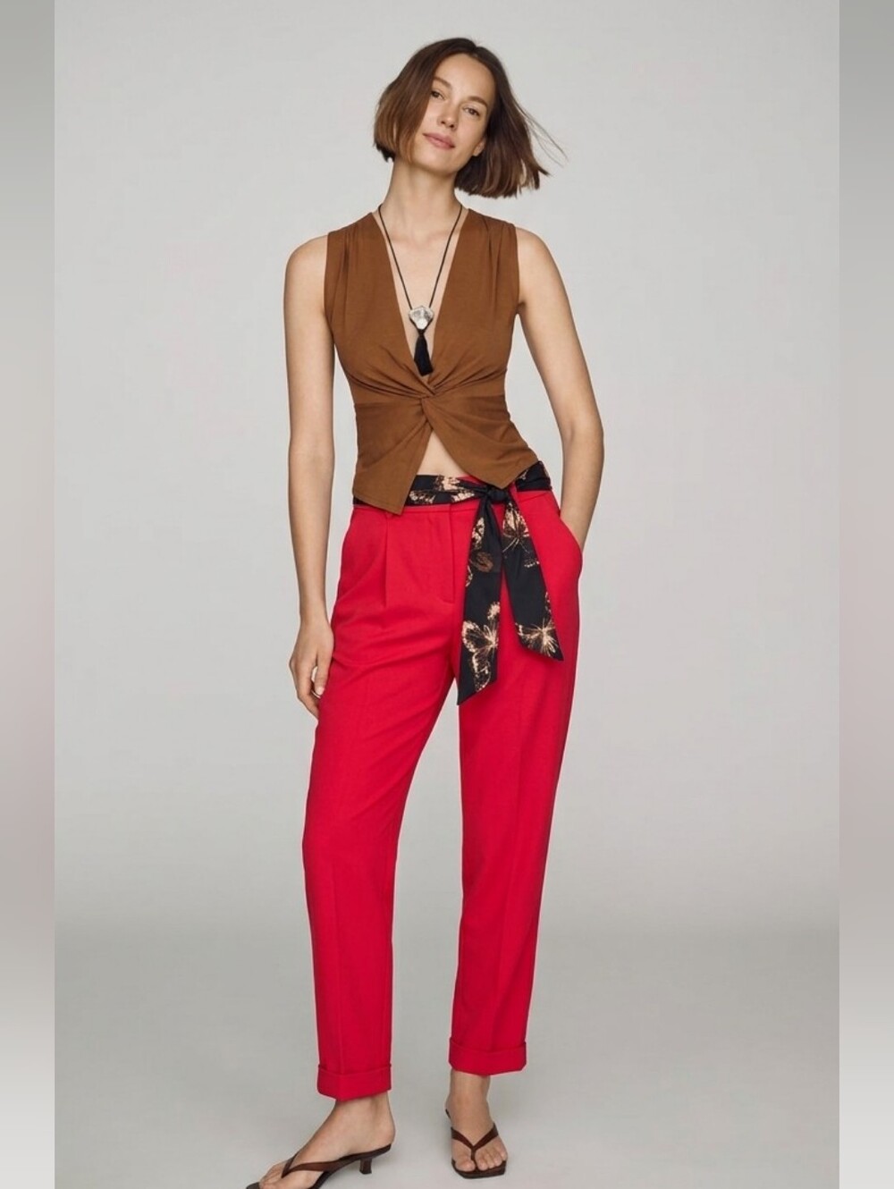 Kate Spade Red Pleated Ankle Trousers Size 2 Tailored Cuffed Dress Pants